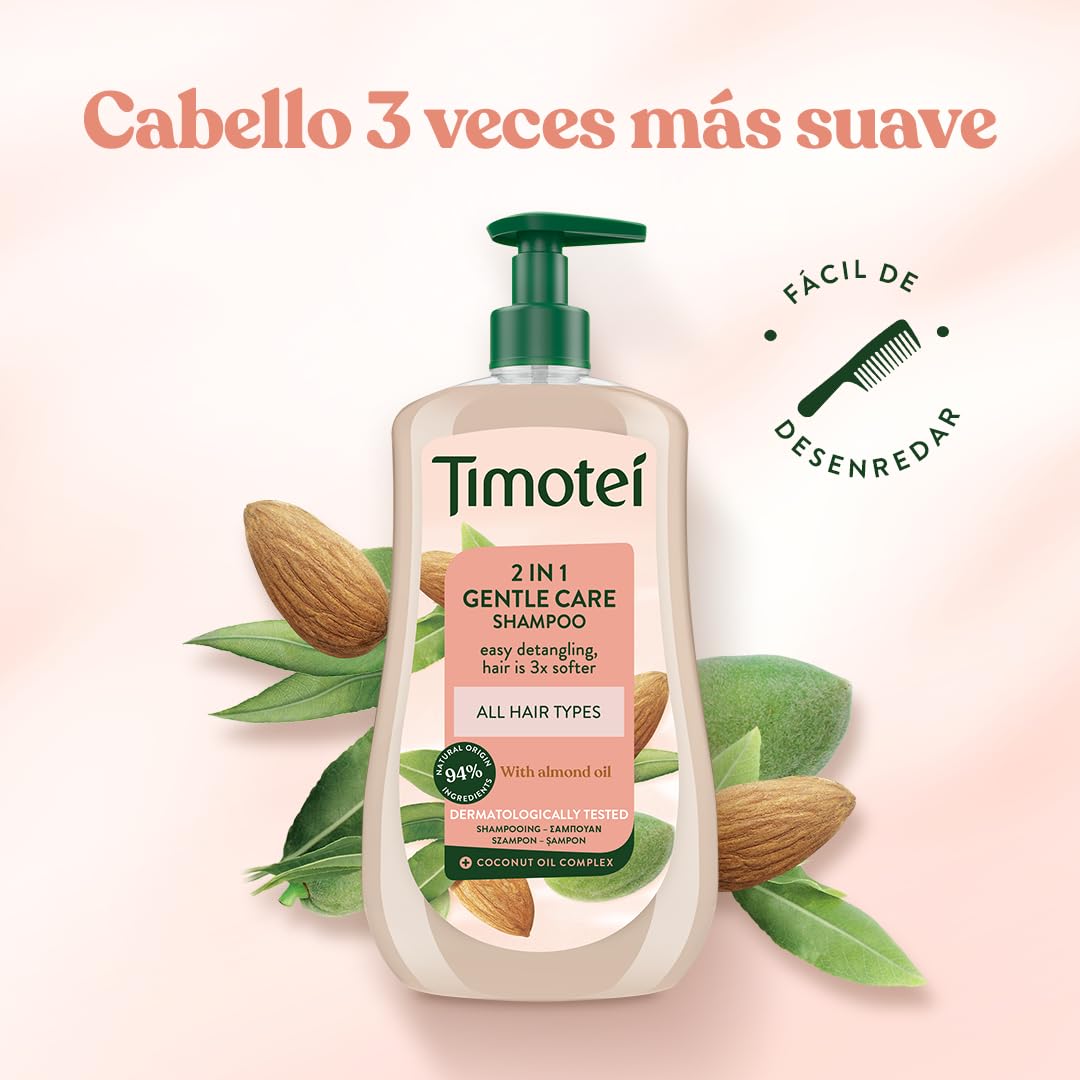 Timotei Champú 2 en 1 Cuidado Suave 300ml| Cabello 3 Veces Más Suave | Con Aceite de Coco | Limpia y Desenreda — view 4