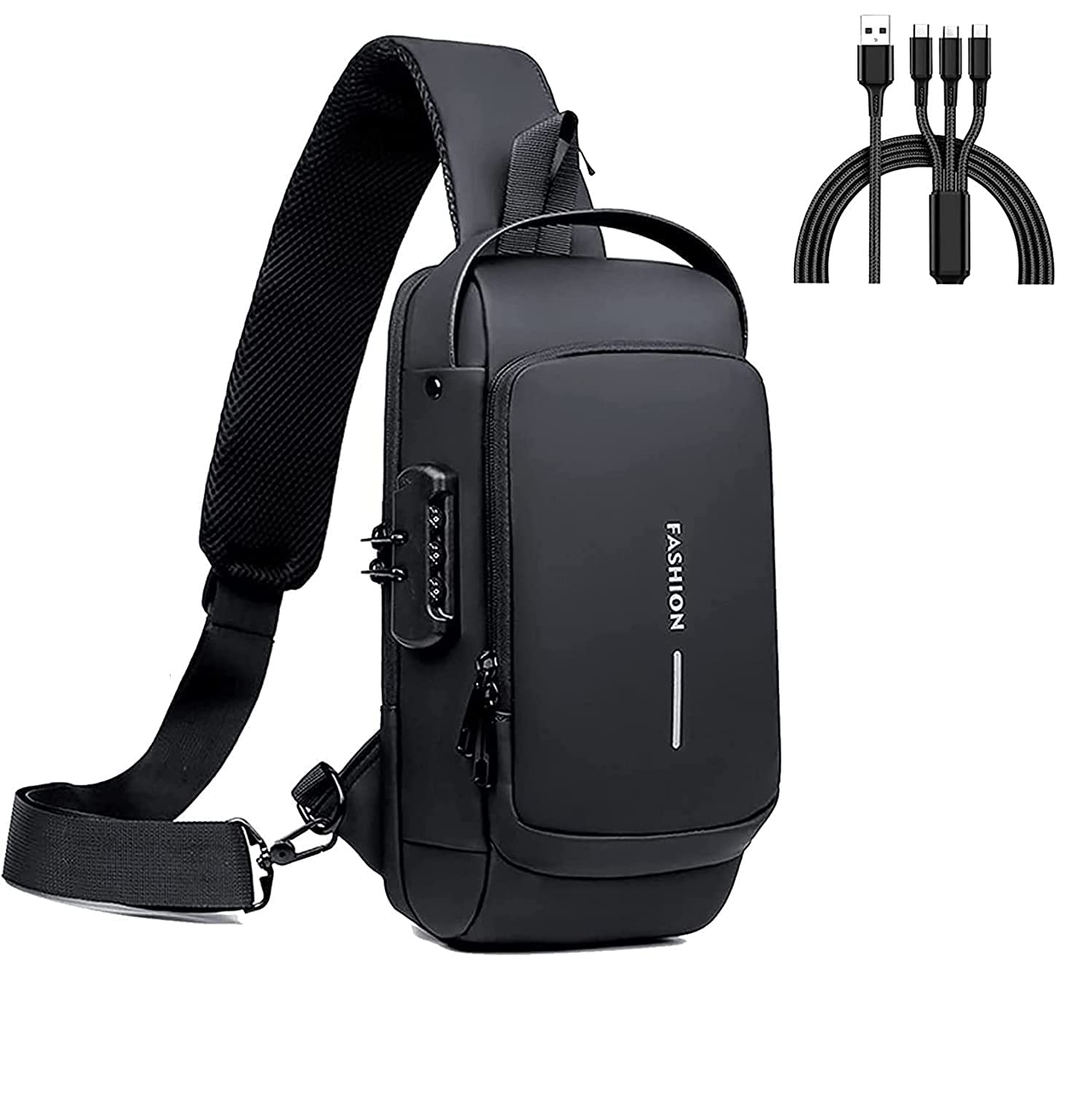 praxon Anti-Theft Shoulder Bag Crossbody Bag Travel Sling Bag with USB Port and Code Lock Messenger Backpack Chest Bag for Male Female-picture-12