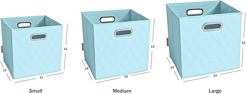 Miniatura 9 de Juego de cuatro cubos de almacenamiento de piel sintética con patrón de diamante azul de 12 pulgadas con asas dobles para sala de estar, dormitorio