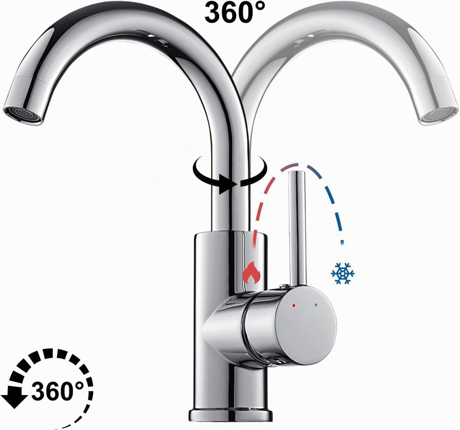 Mitigeur Lavabo, Auralum Robinet Salle de Bain Monocommande Bec Haut Pivotant à 360°, Aérateur Économie d'Eau, Conforme aux Normes de Potabilité, Chromé