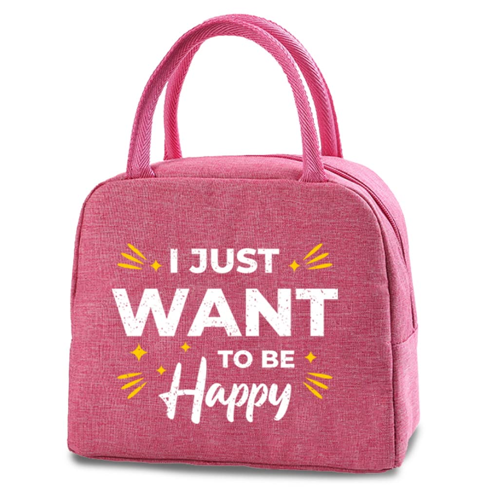 Insulated Lunch Bag Tote Bag for Women Wide Open Insulated Cooler Bag Water-Resistant Thermal Leak-Proof Lunch Organizer for Men Girls Children Outdoor Picnic Work (I Just Want to be Happy)