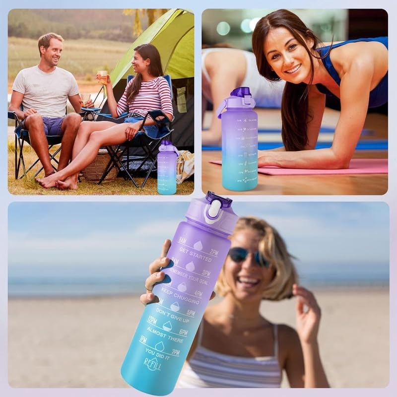 Image of MOTIVATIONAL 3-Pcs (2000ML-900ML-300ML) Water Bottle with Straw & Time Marker | Leak-Proof Sports Bottle for Gym, Office, School | Break-Resistant Silicone Bottle for Daily Hydration (Yellow)