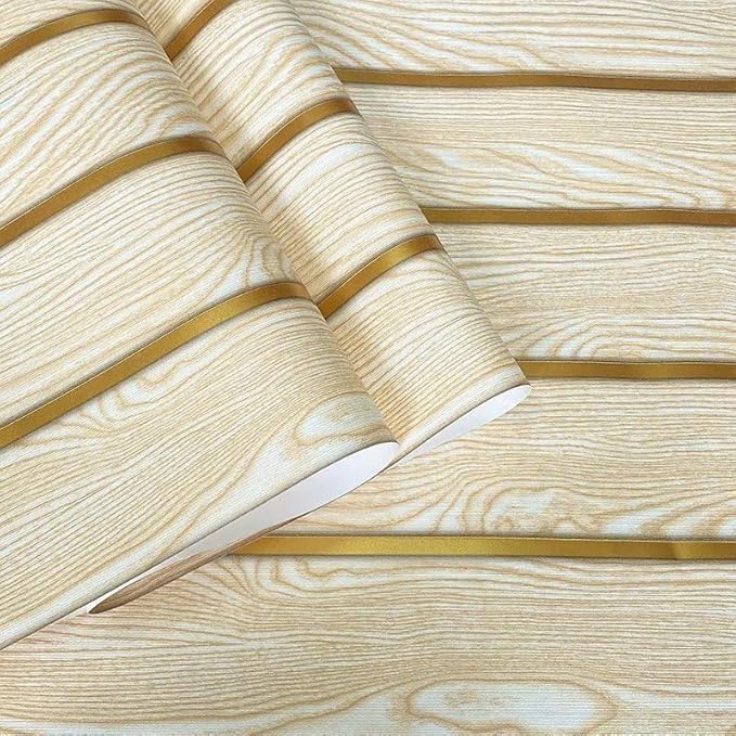 Image of Wallpaper for Walls | Vertical Wood Wall Stickers for Wall Decor | Self Adhersive Wall Paper for Home Kitchen Living Room and Bedroom | 45 Cm X 500 CM (3, Premium Golden Strip Wooden)