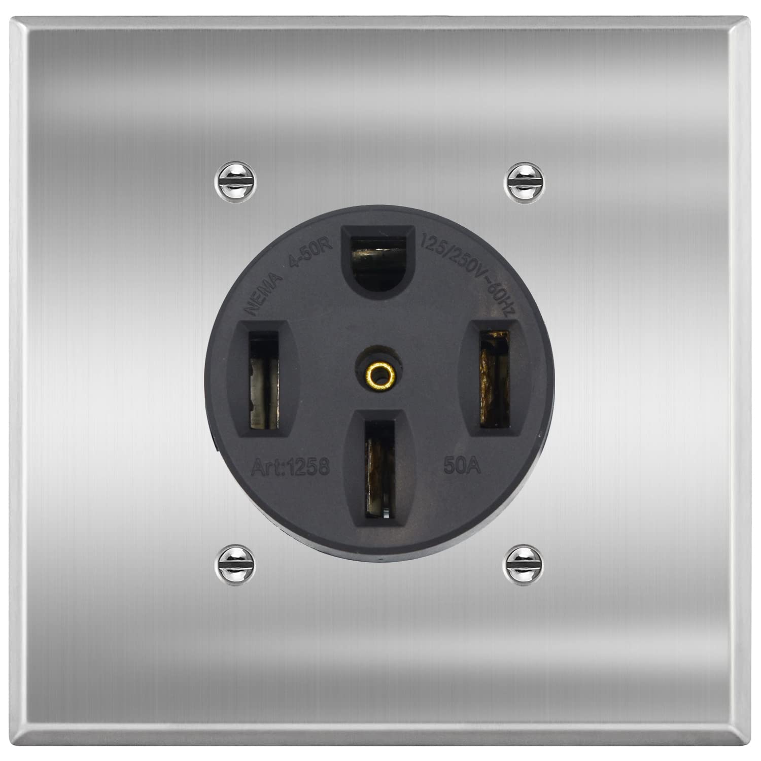 50 Amps 125/250V Range Oven Stove Receptacle, NEMA 1450R, Flush Mounting Power Outlet, Straight