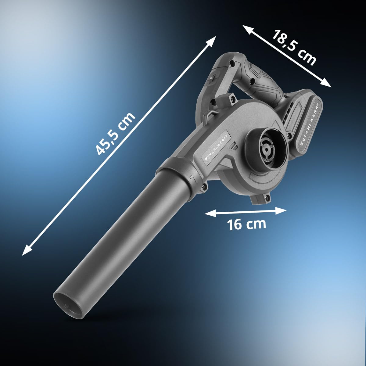 STAHLWERK Soffiatore e aspirapolvere a batteria 2 in 1 MAG-20 ST – 20 V con 2 Ah, soffiatore compatto brushless per giardino, strada, officina e auto, maneggevole mini soffiatore fino a 98 m/s e