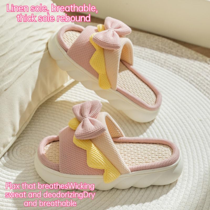 Bow Women's Slippers Linen Cute Four Seasons Lovely Indoor Living Home Office Spring and Autumn Cotton Non-slip Sandals2
