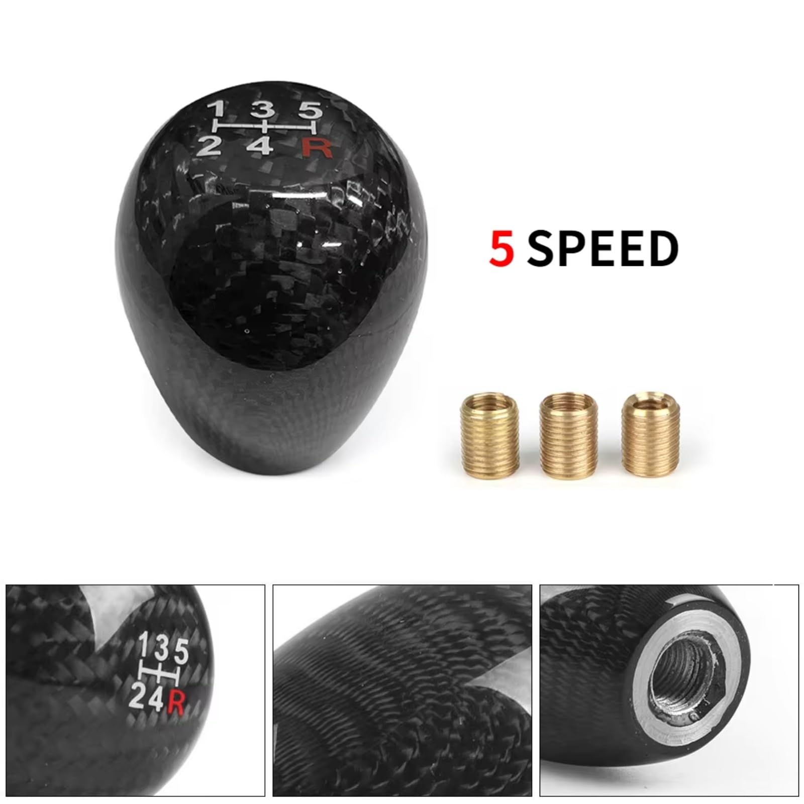 5/6-Gang-Schaltknauf Aus Kohlefaser Runde Kugelform Schalthebel Für Schaltgetriebe M8 X 1,25, M10 5 Schaltknauf Auto Schalthebel(5speed Ball Shape)