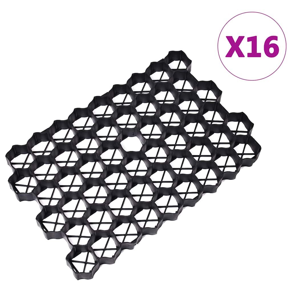 Rasenwaben 16 Stk. Set Schwarz 60 x 40 x 3 cm Kunststoff Rasengitter für Garten Einfahrt Gehweg Bodenbefestigung