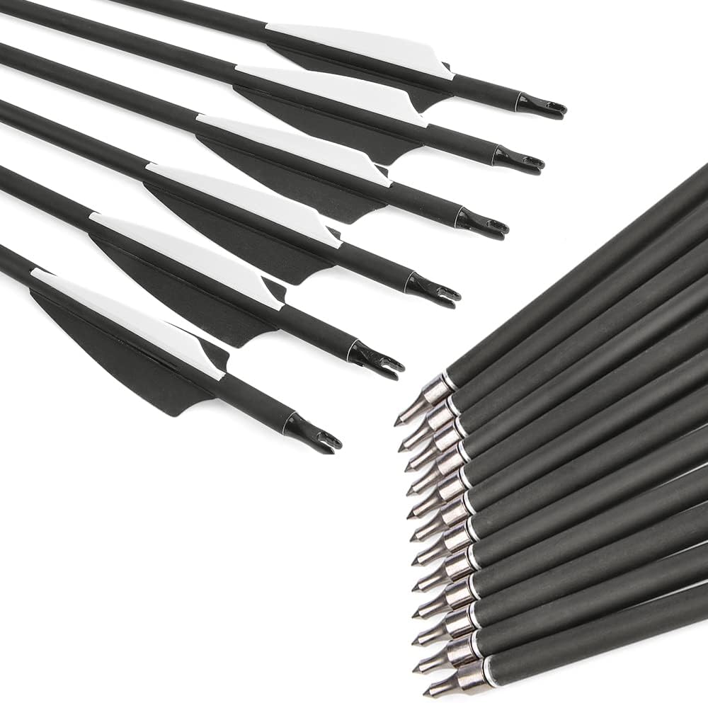 ZSHJGJR 30inch Archery Carbon Arrow Hunting Arrows with 100 Grain Removable Tips 500 Spine for Archery Compound & Recurve & Traditional Bow Target Practice Shooting 6/12Pack