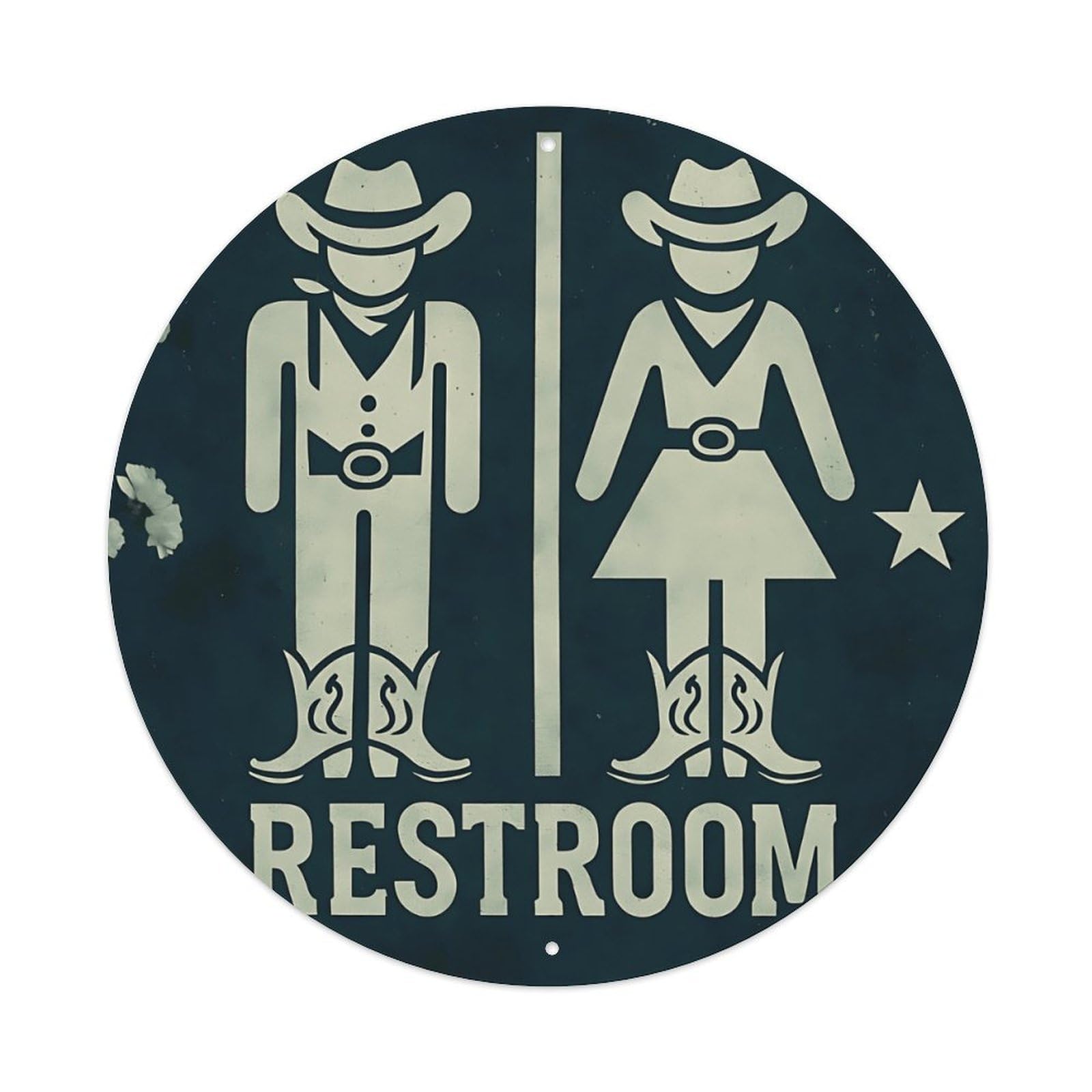 Ldfuieksufg Style Western Cowboy Cowgirl Restroom Sign Round Wall Sign Vintage Aluminium Metal Sign, Retro Wall Decor For Home, Bar, Garage & Farmhouse 20X20cm