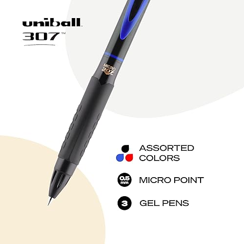 Miniatura 2 de uni-ball 307 bolígrafos de gel retráctiles micro punto 0020in surtidos 3 unidades