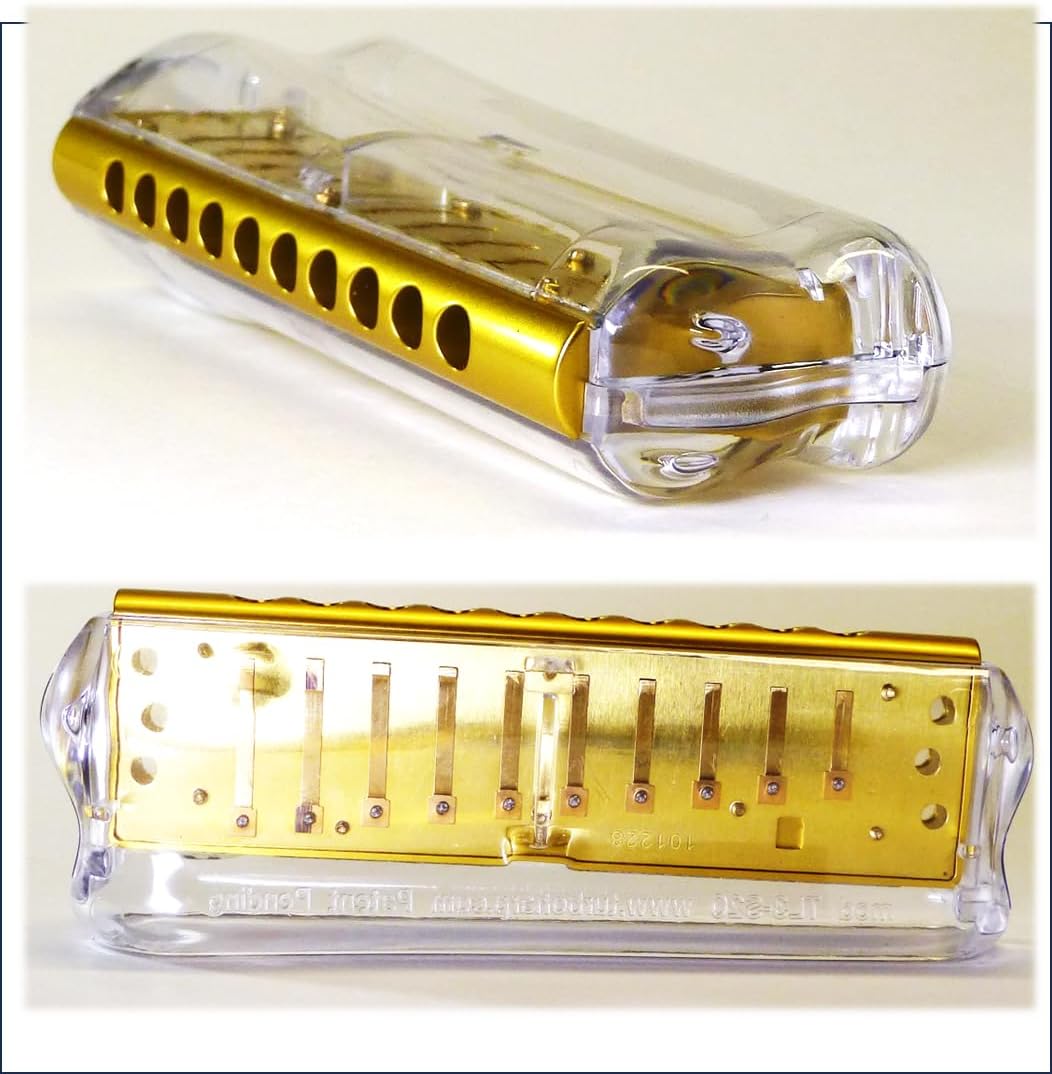 The HarmoniFlow: StreamLined, 10-hole, Diatonic Harmonica (Clear-Red, Key of D)
