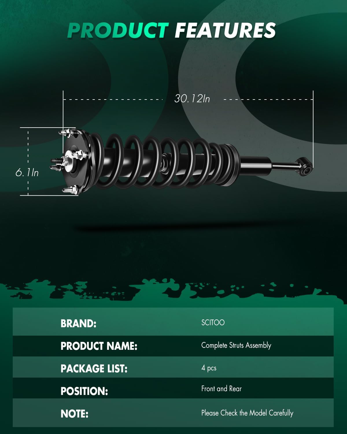 SCITOO Complete Struts Front Rear Pair Shock Strut Assembly Kit Fit 2007 2008 2009 2010 2011 2012 2013 for Toyota Tundra (4pcs)