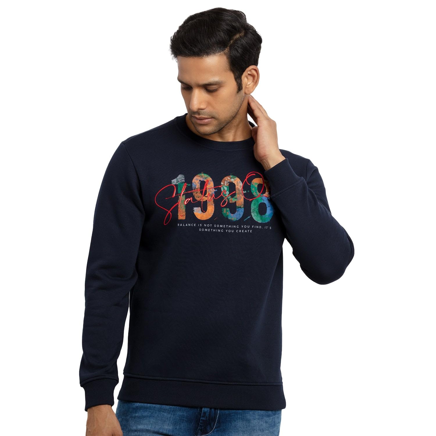 status quo Mens Printed Round Neck Sweatshirt Navy-picture-27