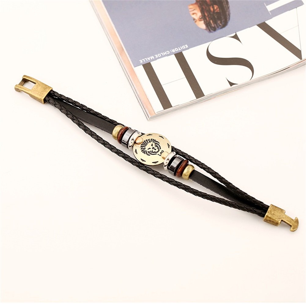 BILONG Jewelry Multi-layer 12 Zodiac Signs Constellation Astrology Leather Bracelet for Women and Men,Leo