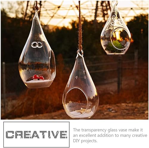 Miniatura 6 de HANABASS 2 piezas de globos de cristal colgantes en forma de lágrima portavelas para plantas, terrario, orbes de aire, Tillandsia, suculentas,