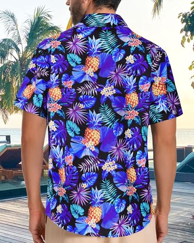 Image of Men Hawaiian Shirt Short Sleeve Summer Beach Button Down Shirts with Pocket