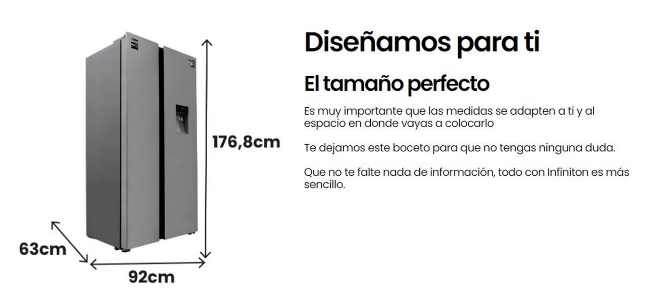 INFINITON | Frigorífico SBS-503A77XED | Capacidad 503 L | Con dispensador de agua | No frost | Altura 176,8cm | Clase E