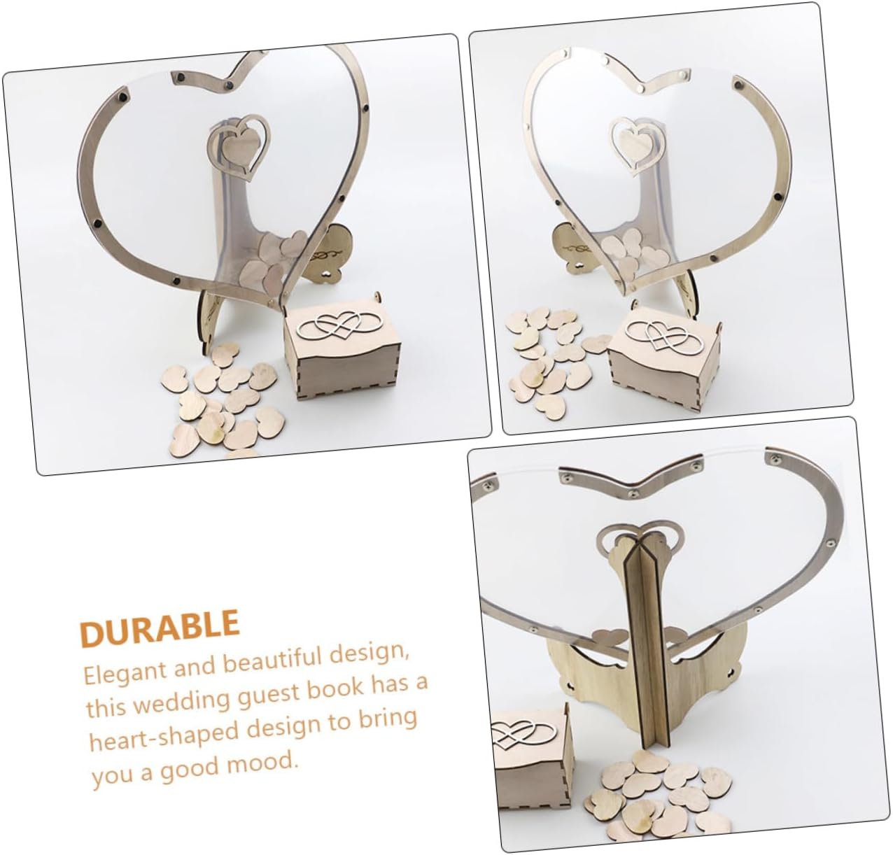 Unomor 1set Wooden Guestbook for Wedding Reception Heart-Shaped Sign Board Pen for Engagements Anniversaries and Celebrations Rustic Wedding Decor for Guests to Share Memories