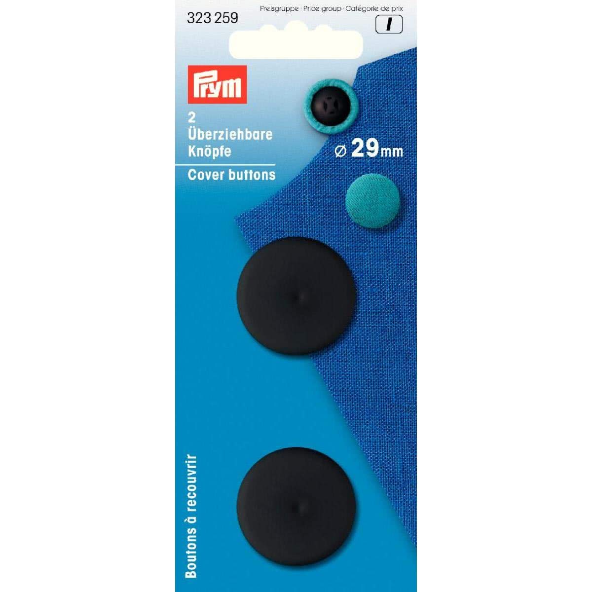 Prym Covered Buttons, Plastic, Black, 29 mm, 2-Piece