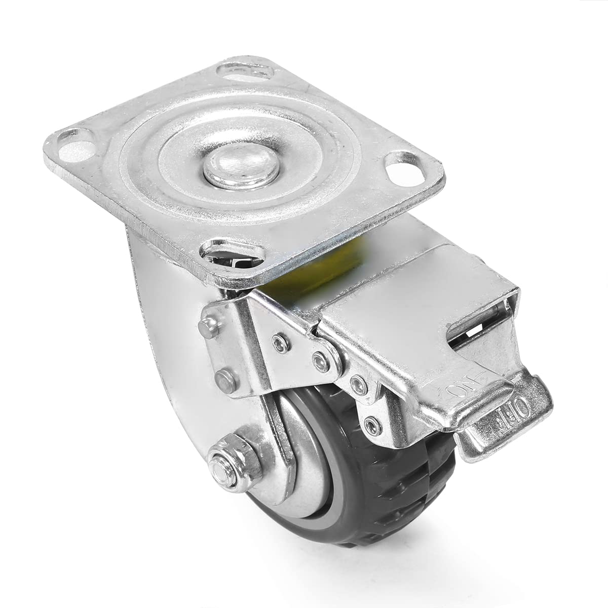 XtremepowerUS 4'' x 2'' Caster Wheels Swivel Caster 1,350lbs (2) Fixed Ball Bearing Solid Wheel 360° Rotation Top Plate (2 with Brakes & 2 Without)