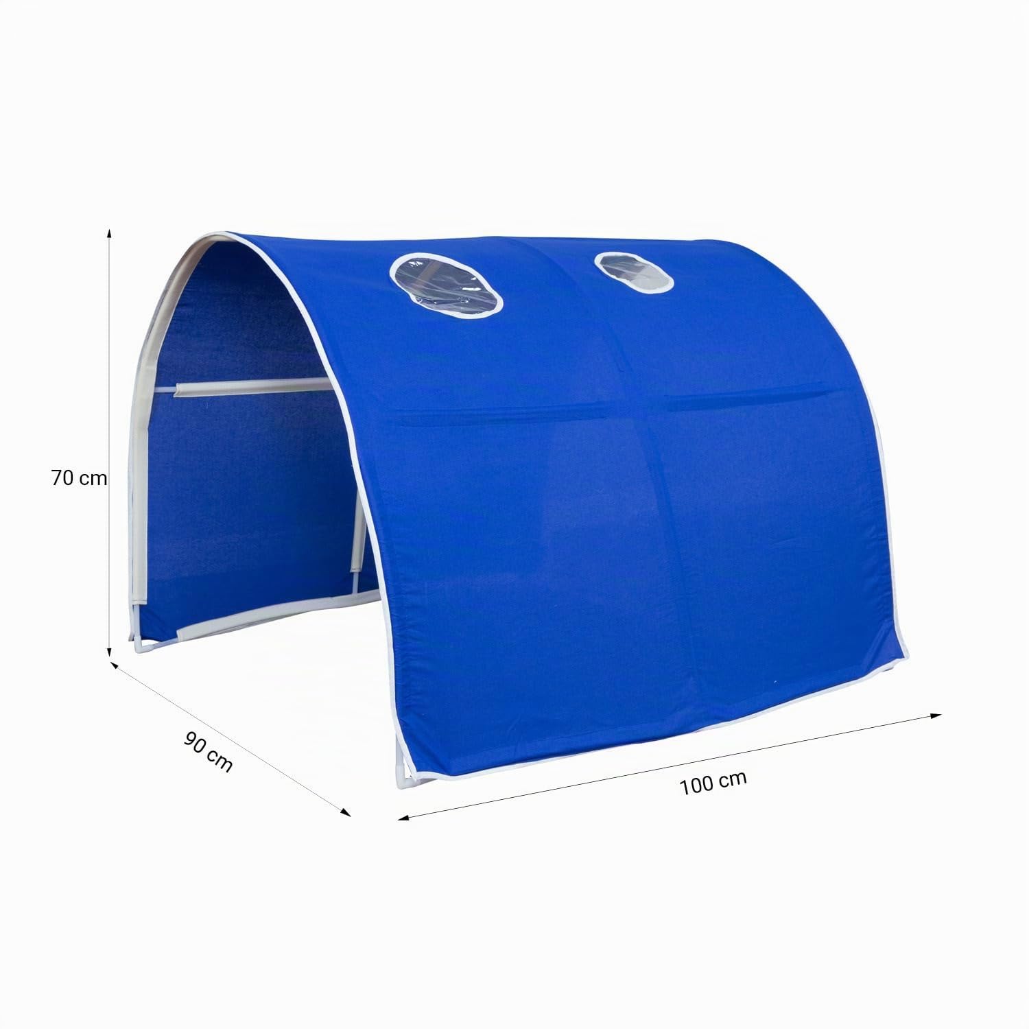 Homestyle4u Kinderhochbett 90x200 cm Weiß - Kiefer Spielbett mit Rutsche | Hochbett inklusive Lattenrost, Vorhang in Blau, Tunnel und Leiter. Massivholz Kiefer für das Kinderzimmer.