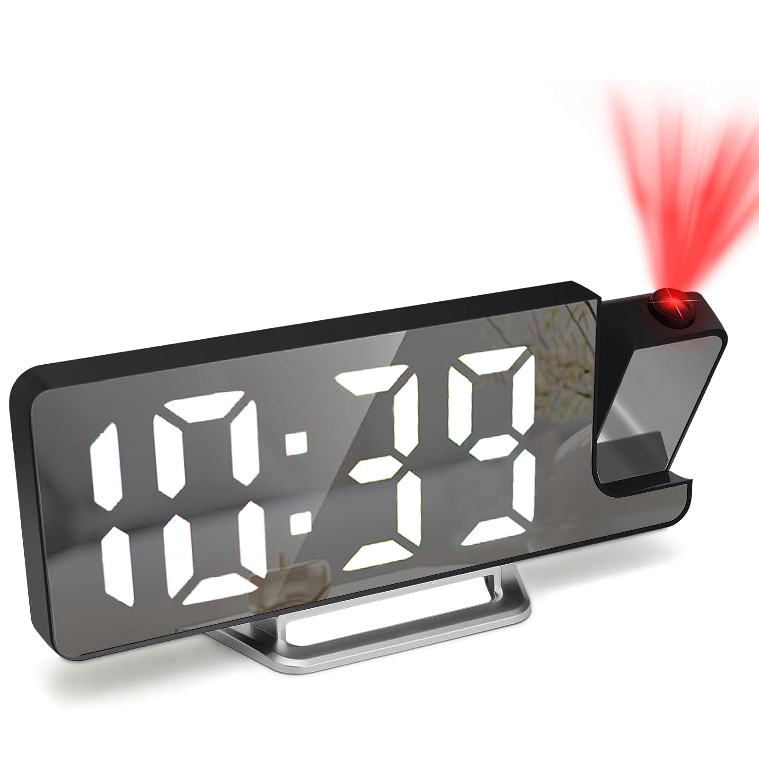 Titifeya LED Projection Alarm Clocks Digital Clock for Bedroom 180° Rotatable Projector Mirror Display Snooze Temperature 12/24H 4-Level Adjustable Brightness Night Mode for Home Office Decor