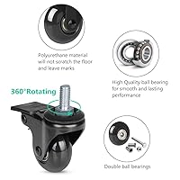 Vista 6 de Hirate Ruedas de 2 pulgadas con vástago roscado de 5/16 pulgadas (2 ruedas con bloqueo de freno), paquete de 4 ruedas giratorias con tuercas