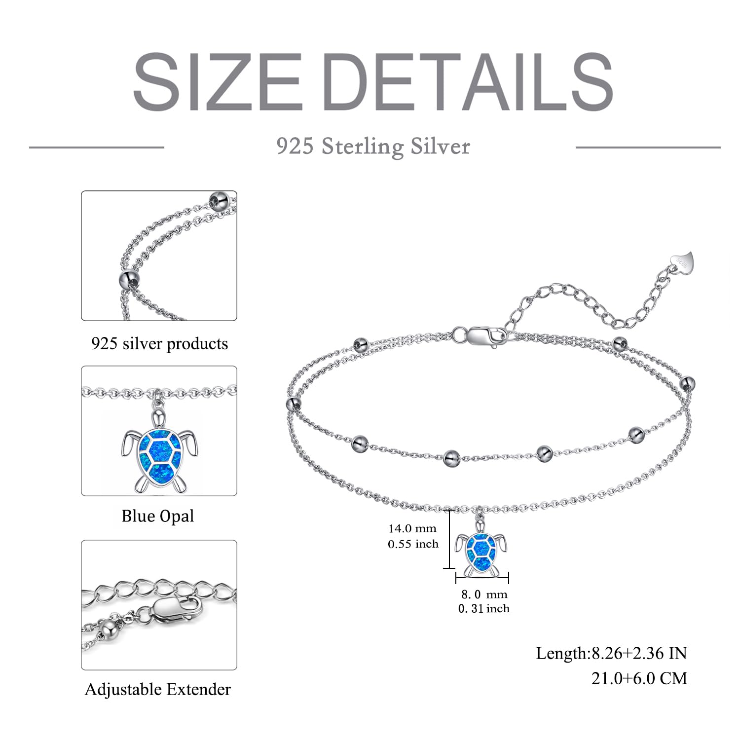POPLYKE Cavigliera da donna in argento Sterling 925 con pietra di luna a doppio strato con pietra di luna, idea regalo per l'estate e la spiaggia