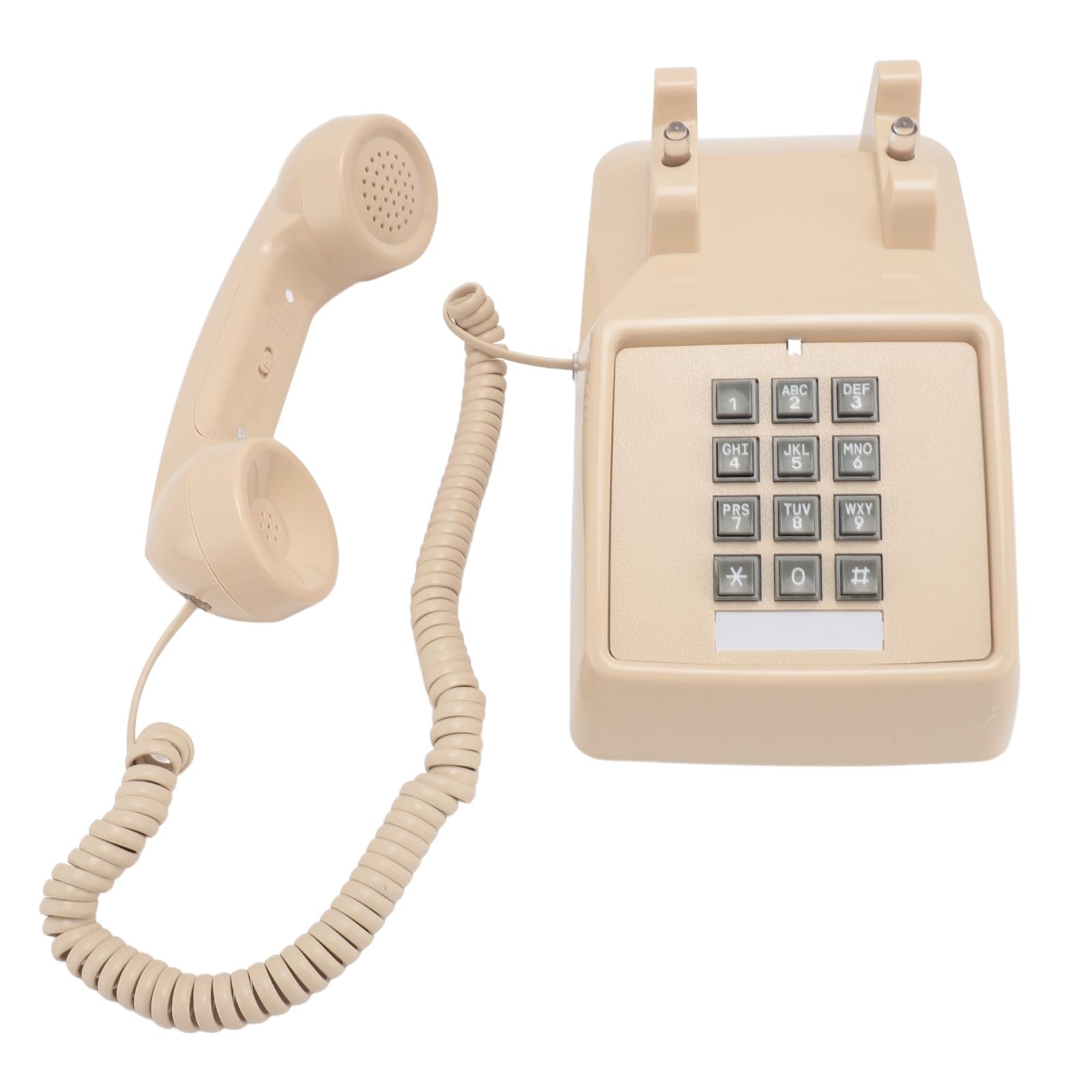Teléfono con Cable Vintage, Teléfono Fijo Clásico Antiguo con Timbre Mecánico, Volumen Ajustable, Botón Grande, Teléfono de Escritorio Retro para el Hogar, Oficina, Escuela (Beige)