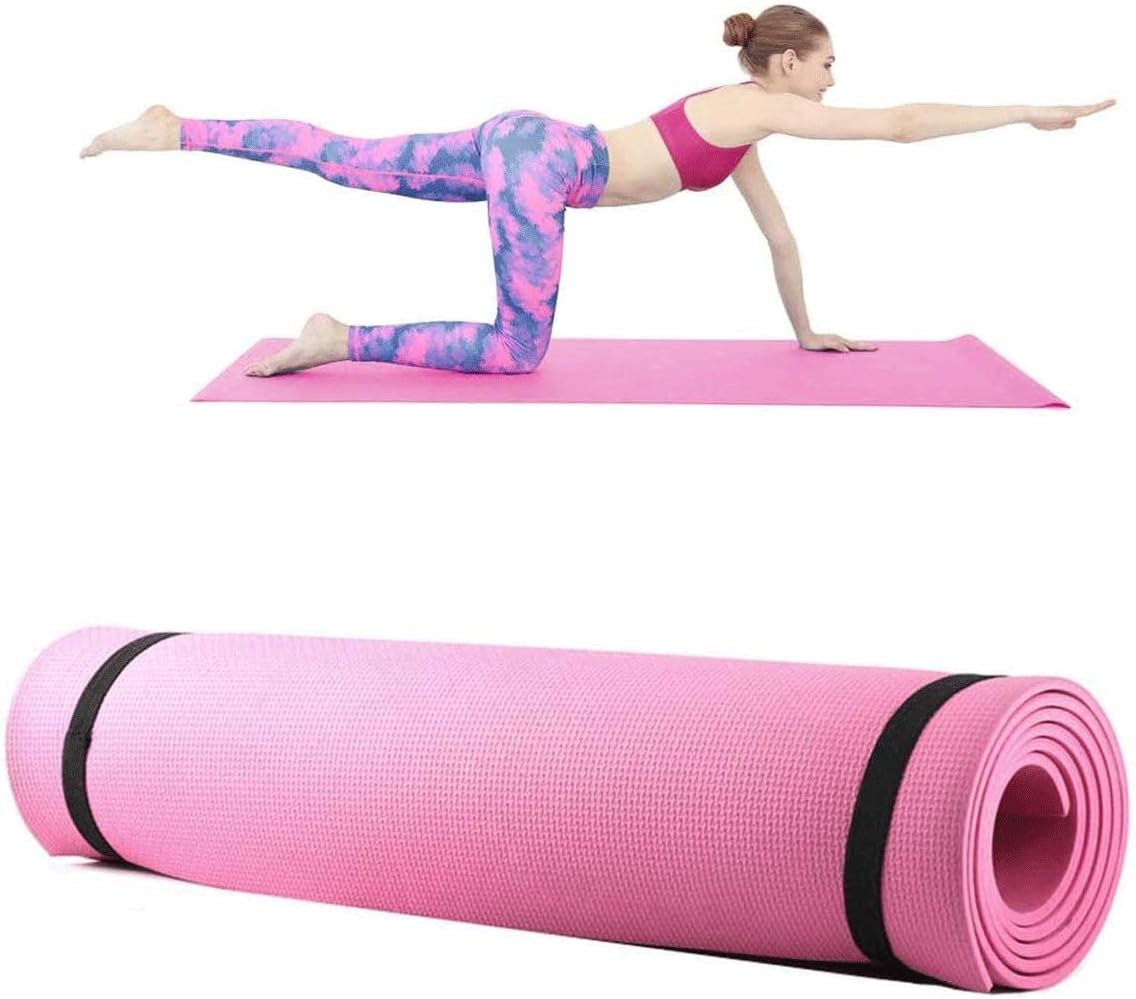 LIKEVER Thick Non-slip Yoga Mats with Strap for Women Exercise Mats for Floor Home Gym Equipment Workout Pilates Fitness Mat (173 x 60 x 0.6 cm, Pink)