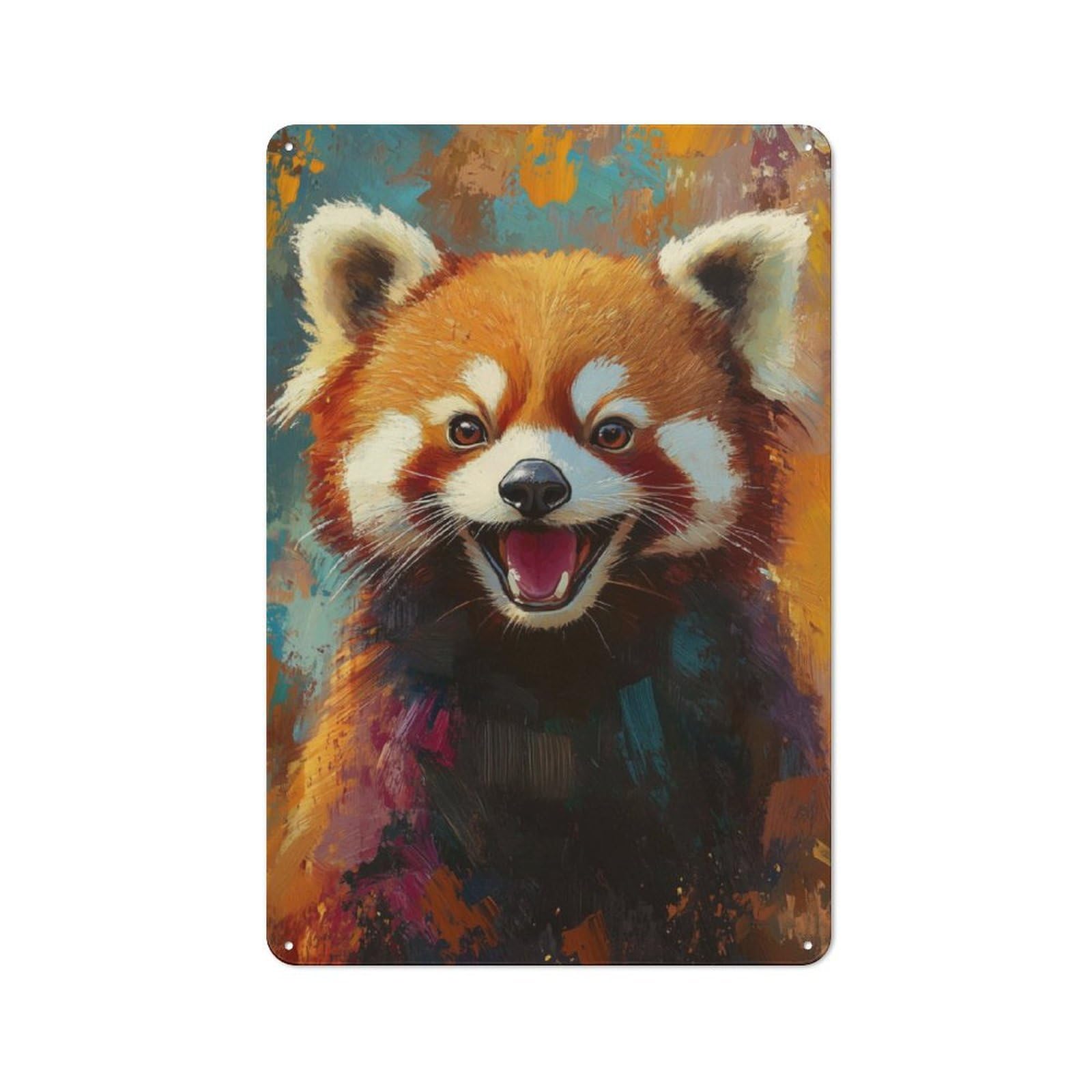 Junmoney Red Panda Painting Rustic Decorative Tin Sign 30X20cm, Cottage Wall Art For Cottage, Kitchen, Hallway Or Breakfast Nook