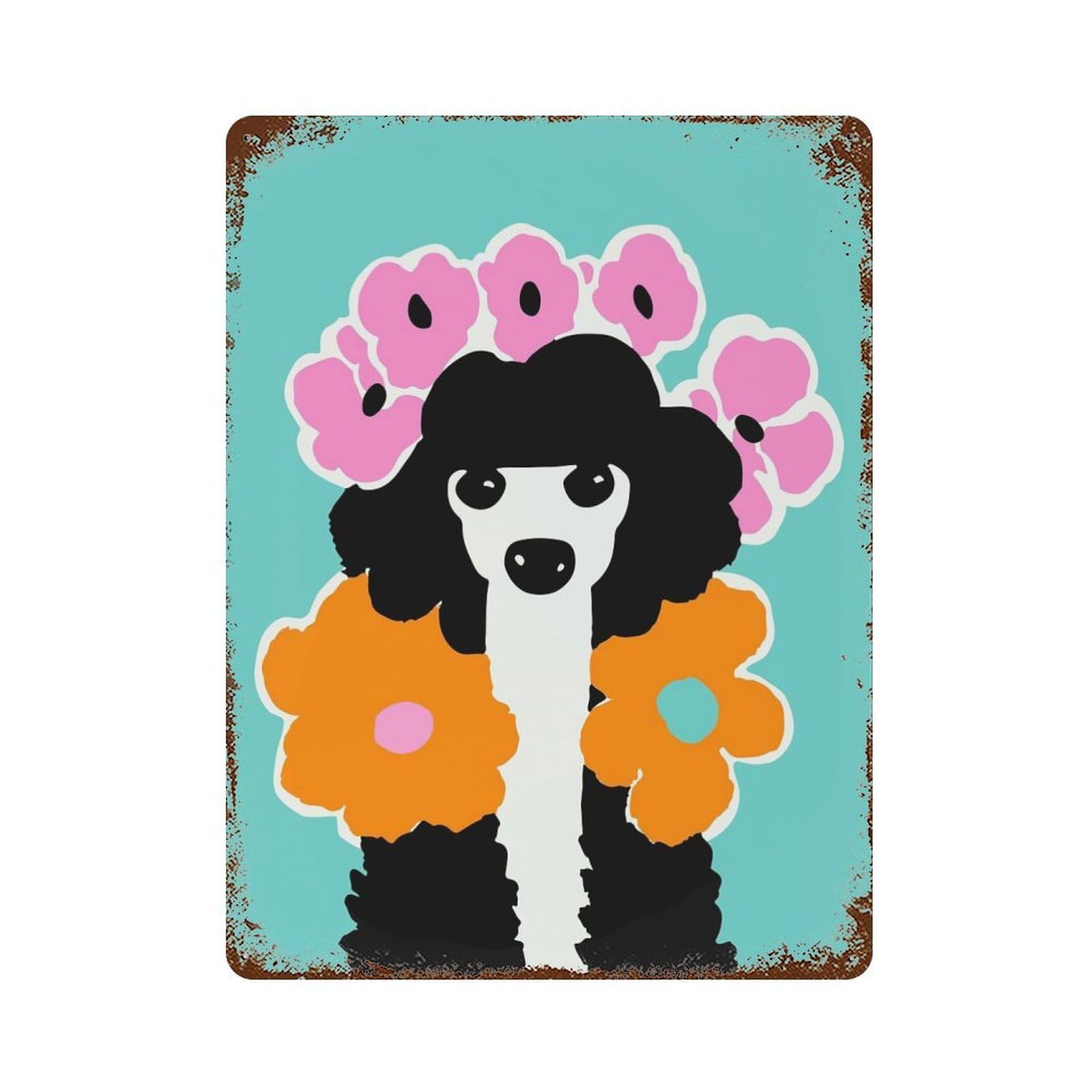 Poodle Dog Nature Lover Rust Effect Tin Sign 15.7"x11.8", Rustic Home Decor for Cafe, Home Bar And Lounge Decor