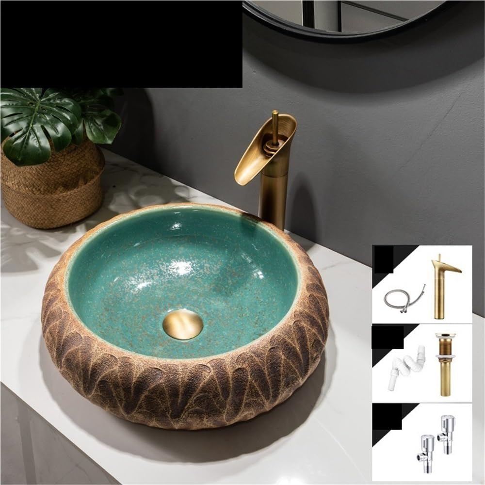 Zlewozmywak naczyniowy Umywalka ceramiczna artystyczna, nowoczesna, prosta łazienka, balkon, okrągła umywalka nablatowa