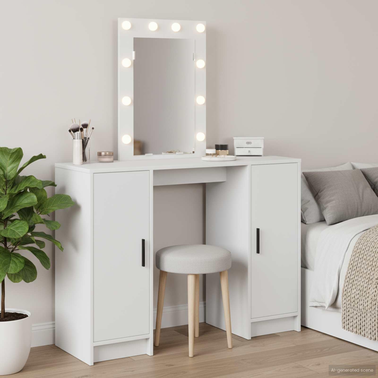 Tocador de maquillaje con luces y espejo grande para solucionar falta espacio