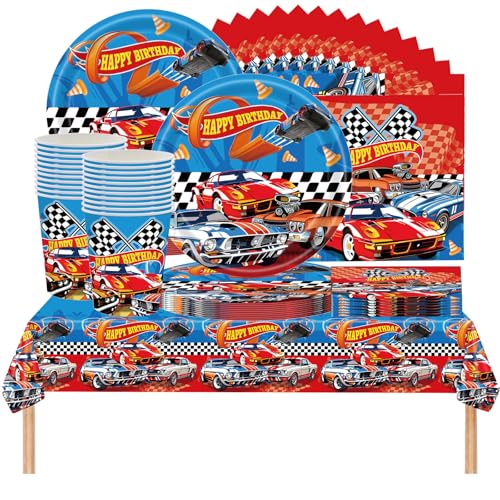 61 peças de molinetes: loiça para festas Beat That, loiça para aniversários infantis Passion Racing, decoração temática de carros, festa de aniversário infantil, capacidade para 20 pessoas