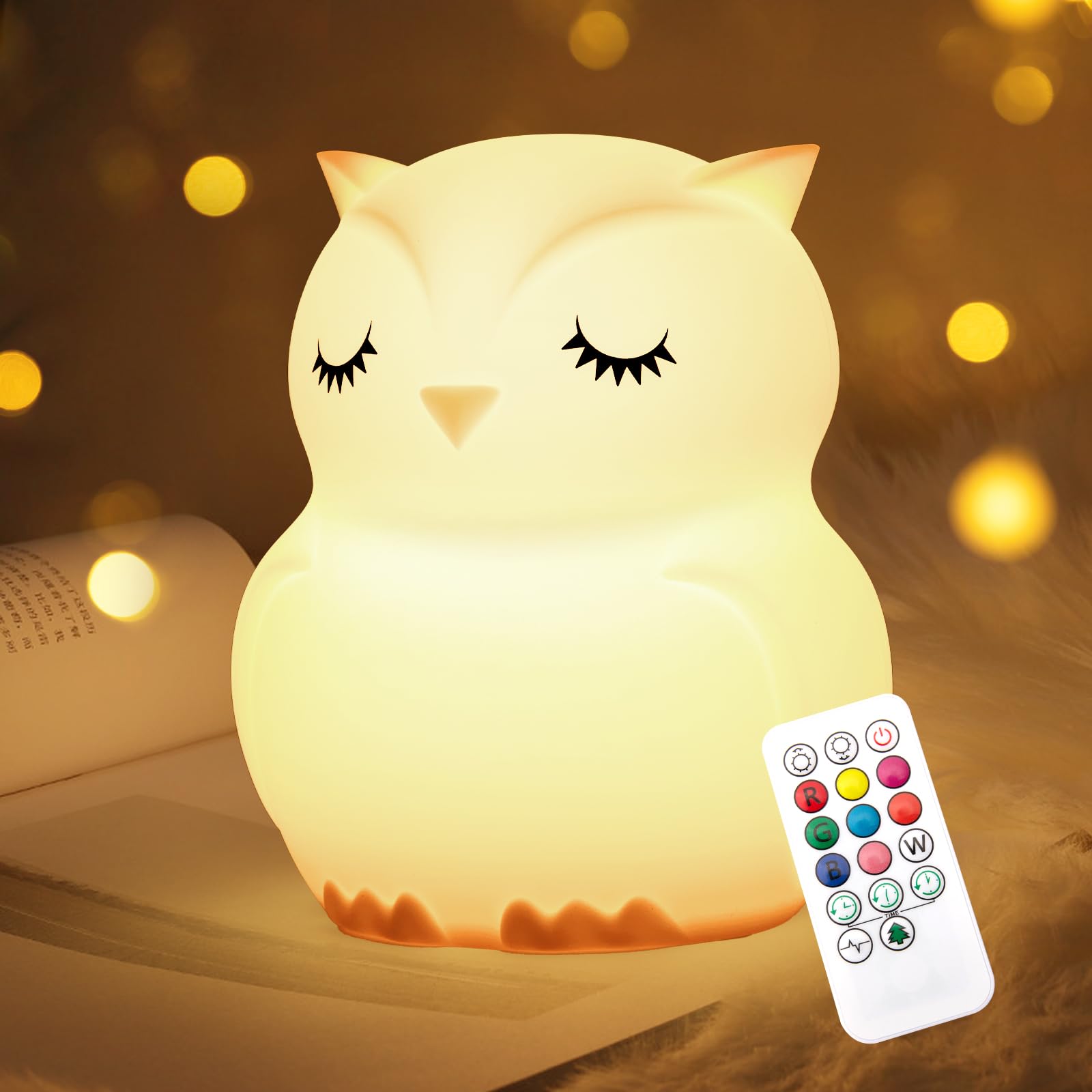 Nice Dream Owl Night Light for Kids, 9 Color Changing Baby Night Light with Remote＆Timer, Rechargeable Animal Kids Night Lamp for Boys Girls Nursery Bedroom, Kids Kawaii Gifts (5.9"x4.7"x4.7)