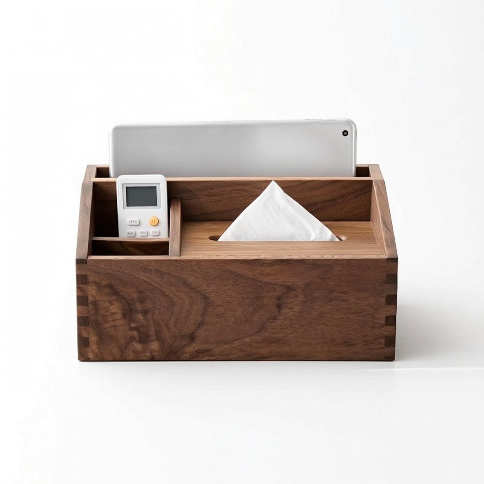 Baoblaze Portatovaglioli Multipuso Porta Fazzoletti Scatola Organizer Contenitore Portapenne in Legno con Sezioni Laterali per Penne Utensili E Telecomandi per Tavolo Salotto, Nero Noce Americano