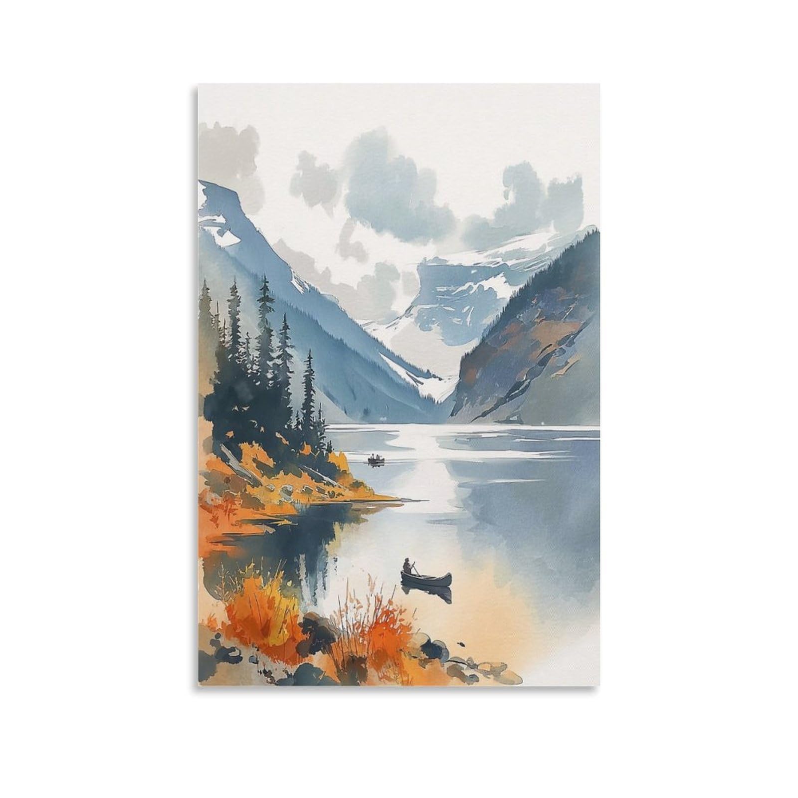 XWYMXZ Lake Louise Watercolor 20x30inch(50x75cm) Vintage Travel Poster Watercolor Canvas Art