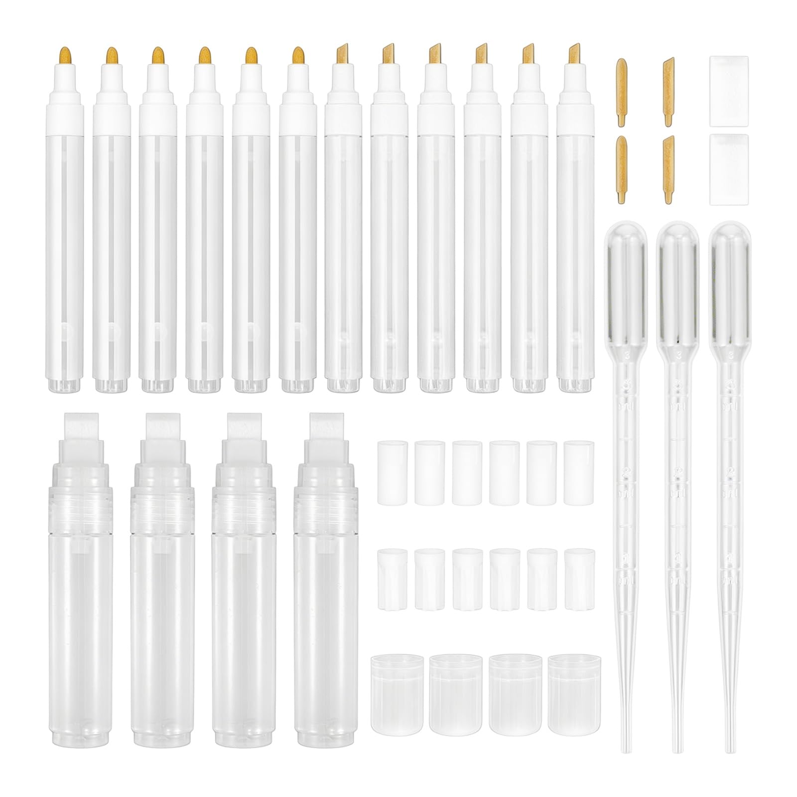 Juego de 16 marcadores de pintura blanca de recambio con 3 estilos de puntas para artistas y proyectos artesanales, marcadores de dibujo de múltiples puntas