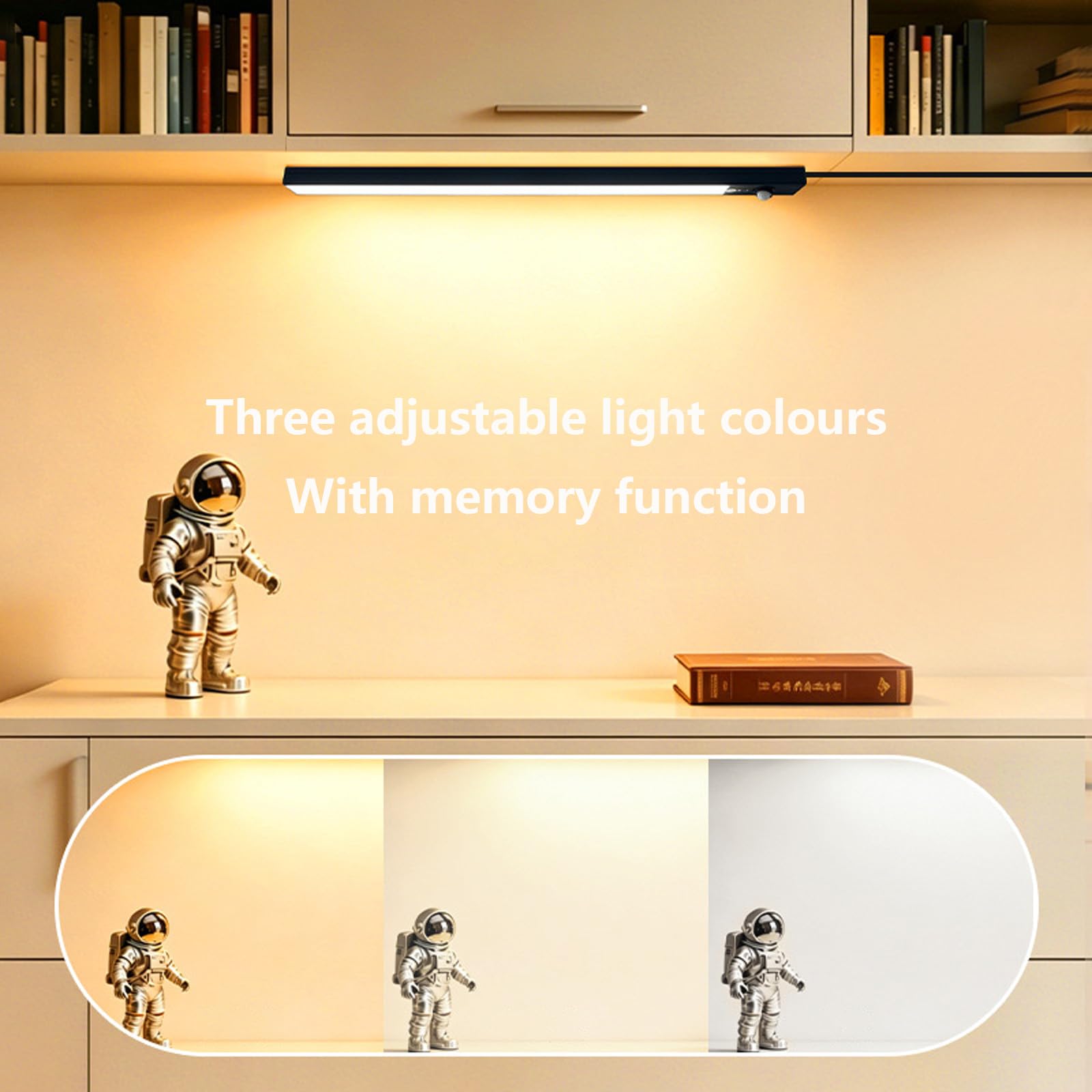 Applique da Parete LED Interno 2700K/4500K/6500K Lampada da Parete con Sensore di Movimento Lampada a Muro con Interruttore e Spina per Armadi Scaffali (Nero,120cm)