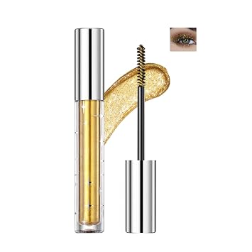 Colored Mascara for Eyelashes, Diamond Glitter Colorful Shiny Sparkle Waterproof Long Lasting Smudge-Proof, Lengthening Curling Volume Mascara Party Stage Use, #02 Gold