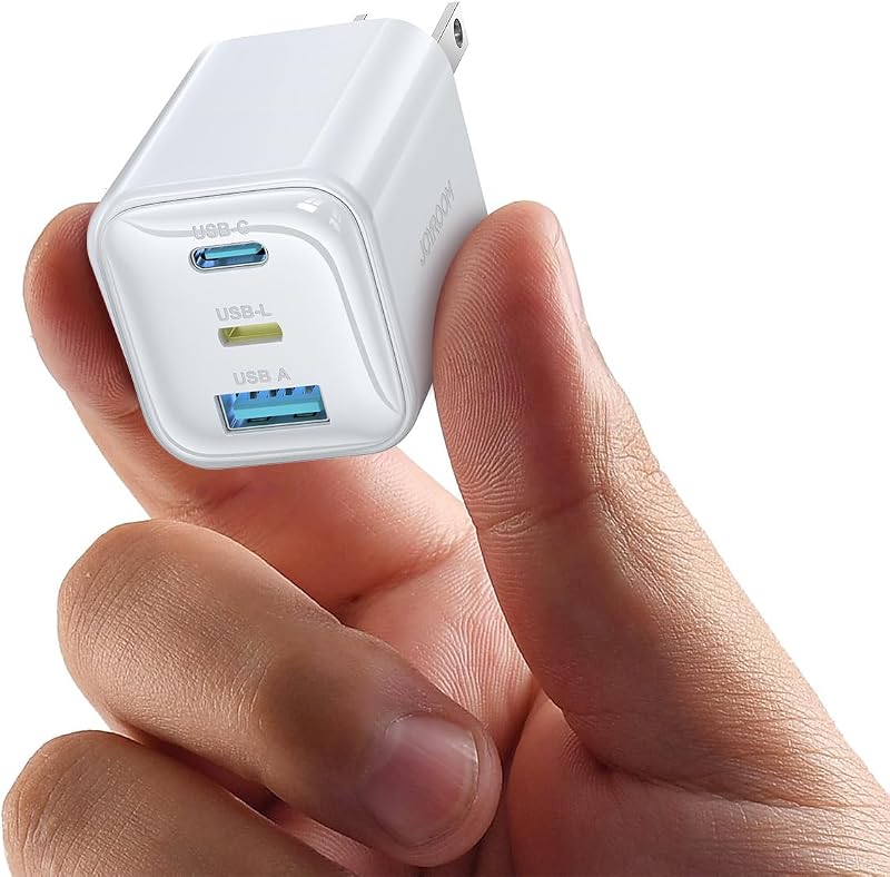 JOYROOM Cargador de iPhone de carga rápida, bloque de cargador USB C GaN de 3 puertos de 30 W, bloque de carga portátil compacto tipo C con enchufe plegable para iPhone 17/16/15/14/13/12 Series, iPad, Galaxy y más