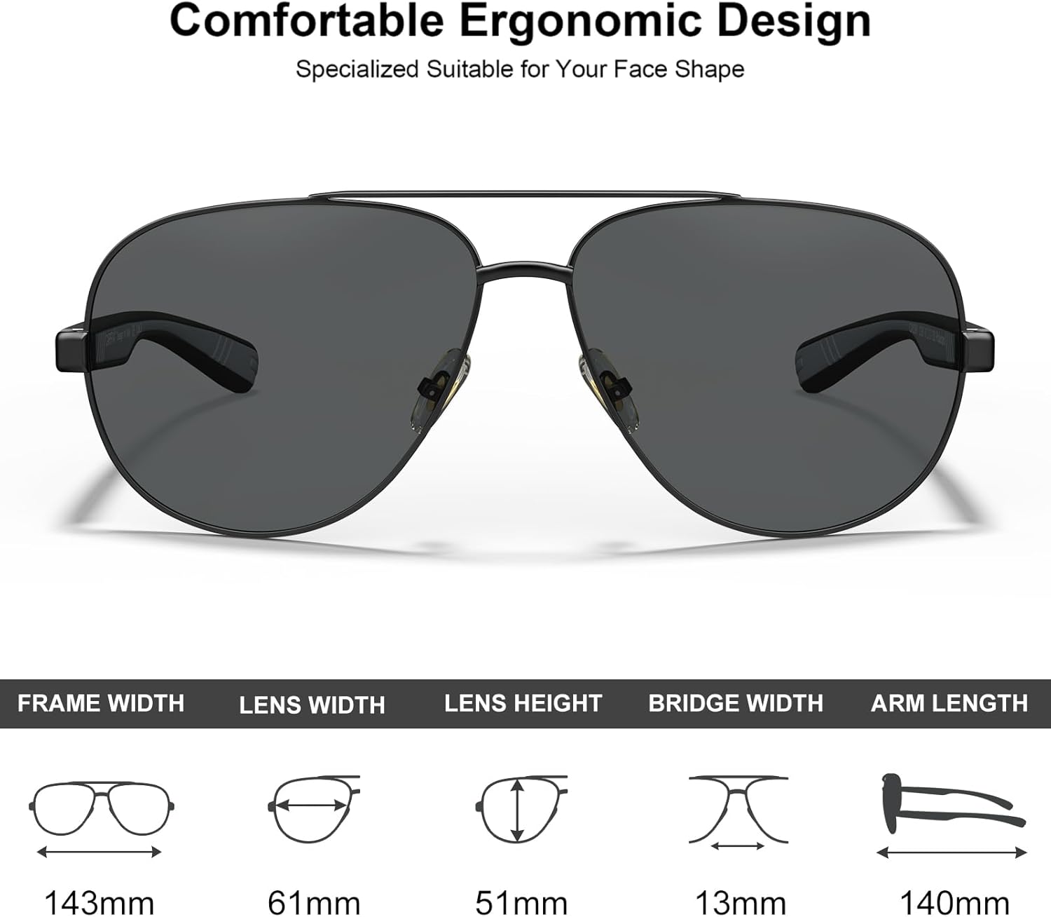 CARFIA Trendy Pilot Polarized Sunglasses for Men UV400 Lenses, Lightweight TR90 Outdoor Eyewear CA5391 - Image 5