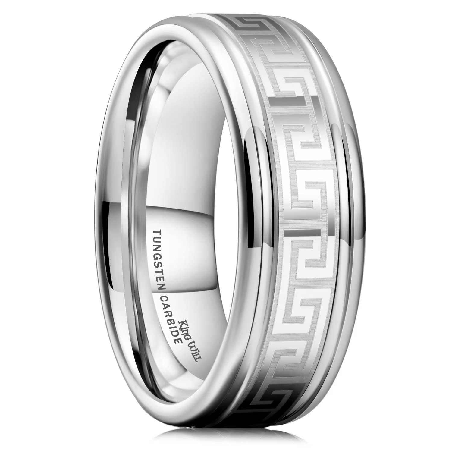 King Will 8mm Black/Silver/Blue Mens Tungsten Carbide Ring Laser Celtic Knot/Wolf Head/Dragon Polish Edge Wedding Band Comfort Fit