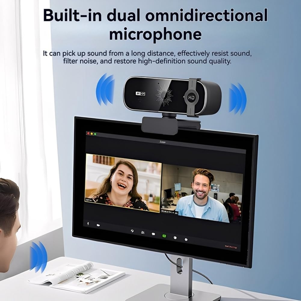 Webcam 4K con Control Remoto y Cubierta de Privacidad. Plug & Play para PC de Escritorio, Portátil y Videollamadas.