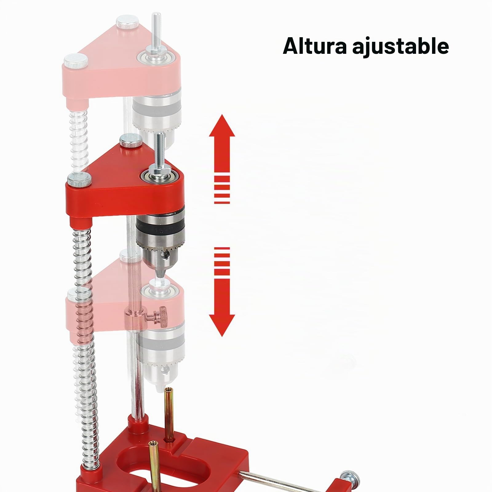 Soporte de perforación para taladradora, guía de perforación ajustable portátil, herramienta de carpintería de precisión en madera, guía de perforación herramienta manual, juego de guía vertical (Rojo