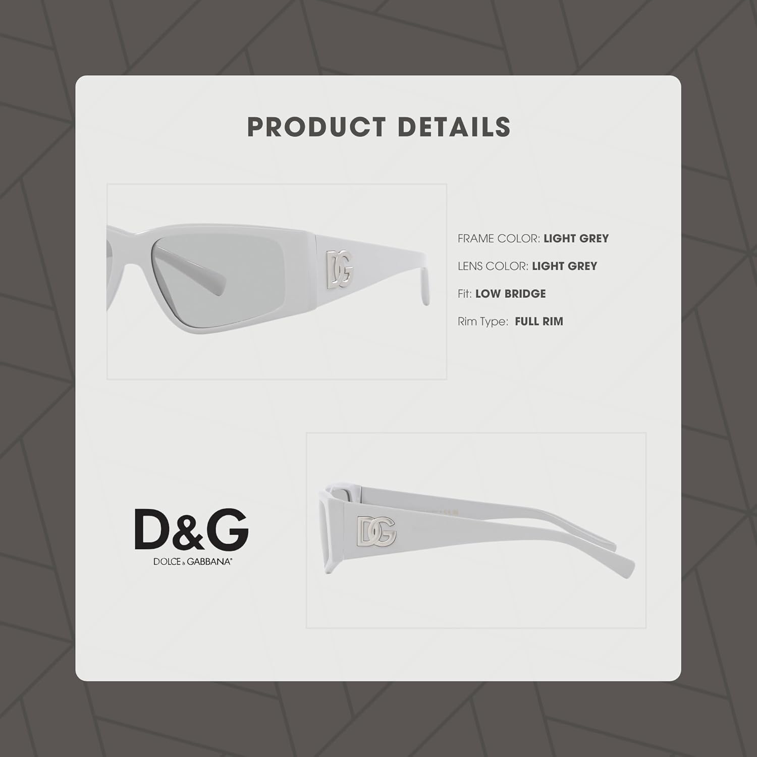 Dolce&Gabbana DG4453 341887 55MM Light Grey/Light Grey Rectangular Sunglasses for Men +Bundle with Accessory Eyewear Kit