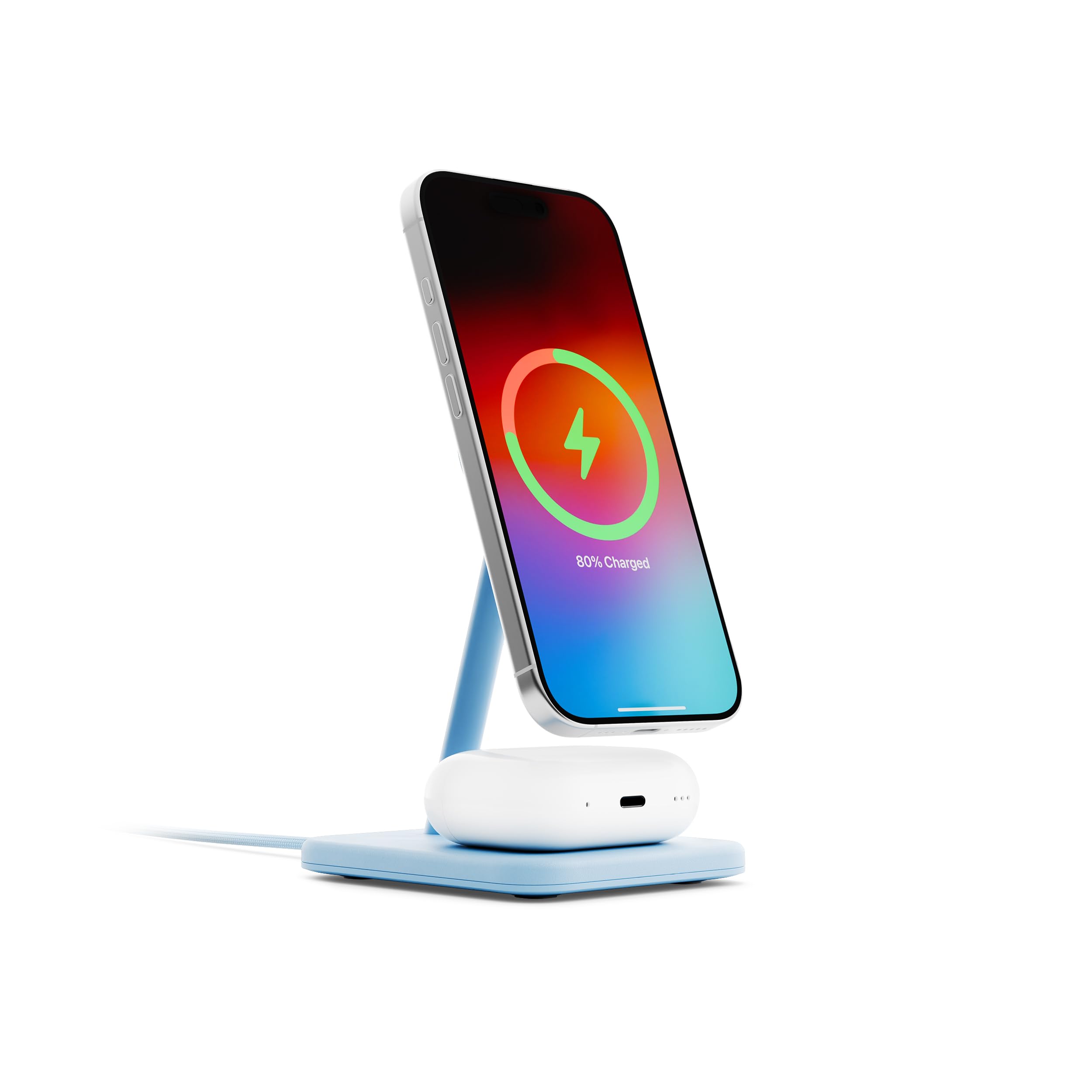 Twelve South HiRise 2 Deluxe - Stazione di ricarica wireless 2 in 1, colore: blu | per dispositivi Apple - Qi2 MagSafe Charger, caricabatterie wireless veloce per iPhone 15 14 13 12 Pro e Max, AirPods Pro/3/2