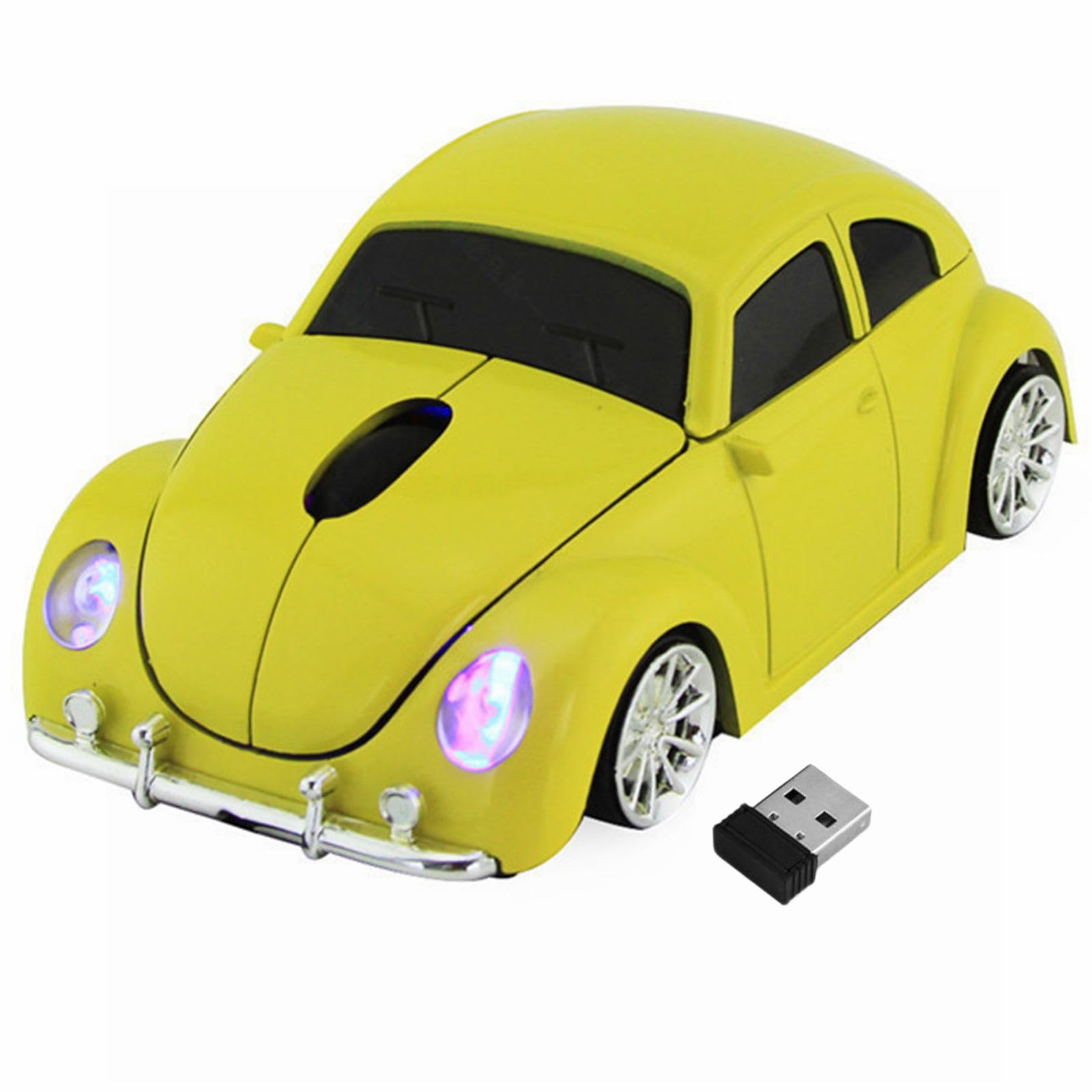 Ratón inalámbrico para coche, 2.4 GHz, con forma de coche, 3D, óptico, para juegos, con mini receptor USB para PC, portátil, computadora, Mac (A-amarillo)